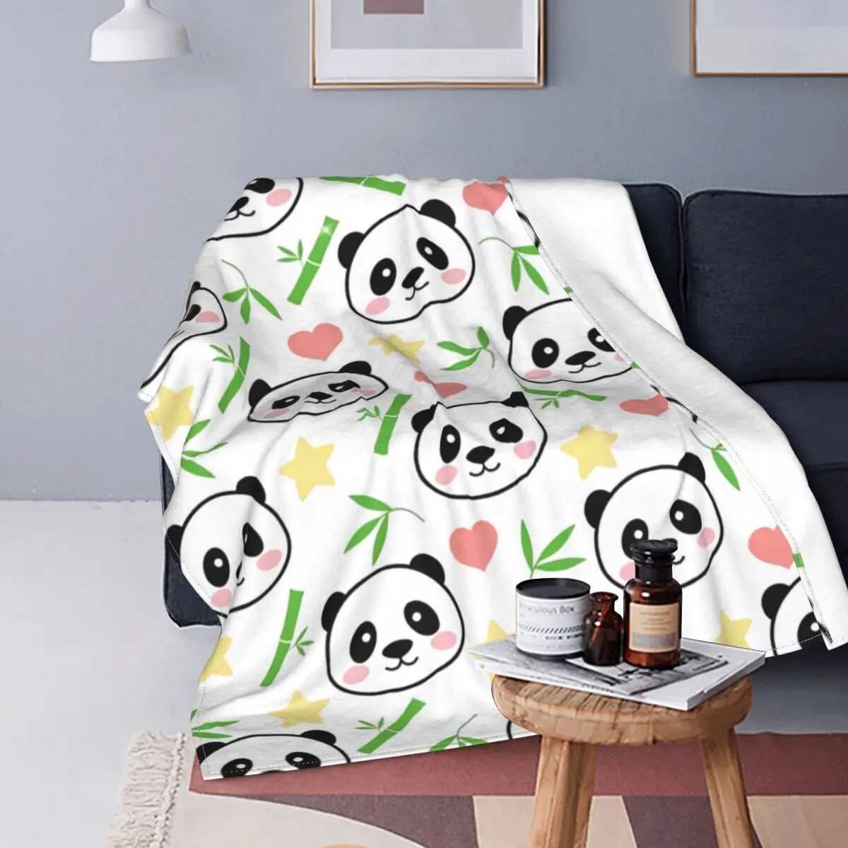 Sofa Fleece Pandas Eat Bamboo Throw Blanket Warm Flannel Lovely Cute