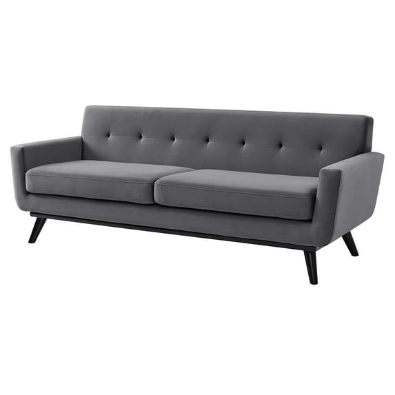 Sofa, Grey Gray, Velvet, Modern Contemporary, Mid Century Living Hotel Lounge Cafe Lobby