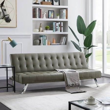Sofa Grey Pu With Metal Legs