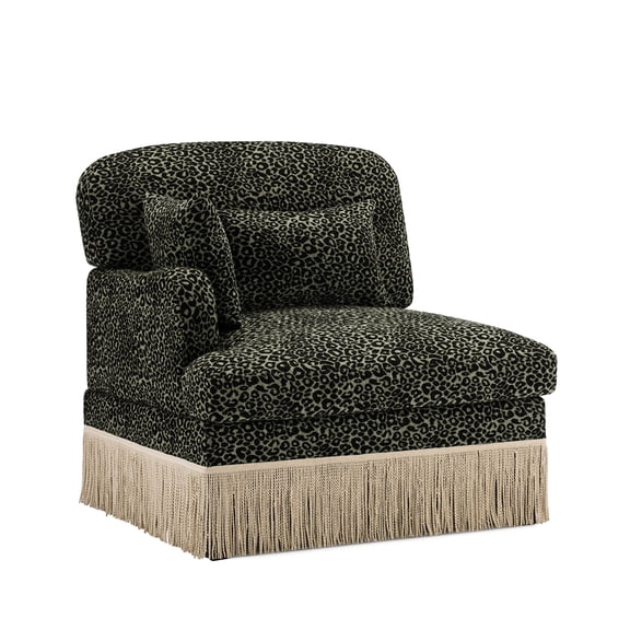 Sofa LSF Leopard Chenille W/Pillows -Green black