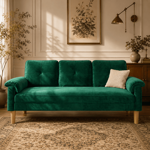 Sofa, Lofka Modern Futon Couch with Pillow Arm for Living Room & Office, Green