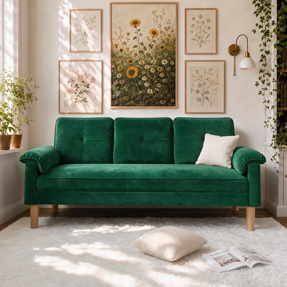 Sofa, Lofka Modern Futon Couch with Pillow Arm for Living Room & Office, Green