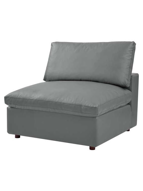 Sofa Middle Chair, Faux Vegan Leather, Grey Gray, Modern Contemporary Urban Design, Living Lounge Room Hotel Lobby Hospitality
