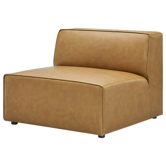 Sofa Middle Chair, Faux Vegan Leather, Tan, Modern Contemporary Urban Design, Living Lounge Room Hotel Lobby Hospitality