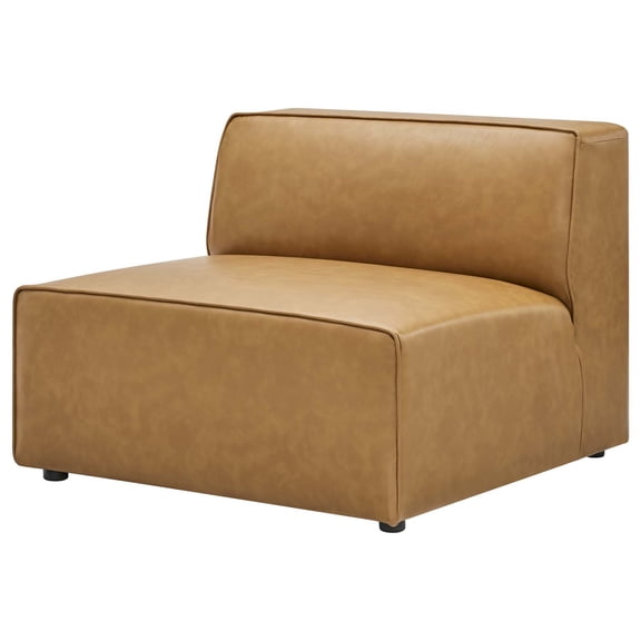 Sofa Middle Chair, Faux Vegan Leather, Tan, Modern Contemporary Urban Design, Living Lounge Room Hotel Lobby Hospitality