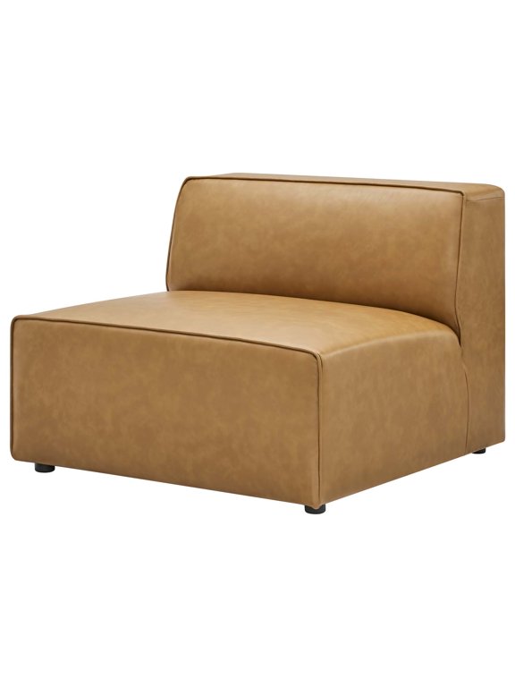 Sofa Middle Chair, Faux Vegan Leather, Tan, Modern Contemporary Urban Design, Living Lounge Room Hotel Lobby Hospitality