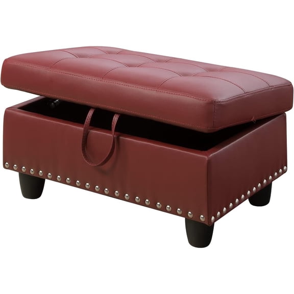 Sofa Ottoman with Storage, Ottoman Bench for Living Room, Bedroom, Rectangular, Red PU Leather