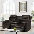 thumbnail image 1 of Sofa PU Leather Recliner Loveseat with Console Slate, Sofa Recliner with Cup Holder, Double Recliner 3-Seater for Living Room Theater Seating Rv Furniture (Brwon, 3-Seater), 1 of 6
