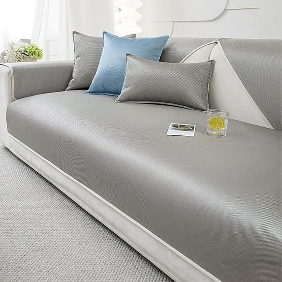 Sofa Pad For Summer,Solid Color Couch Covers Anti-slip,Cooling Sofa Covers For Living Room-Dark Gray-90x210cm(35x83in)