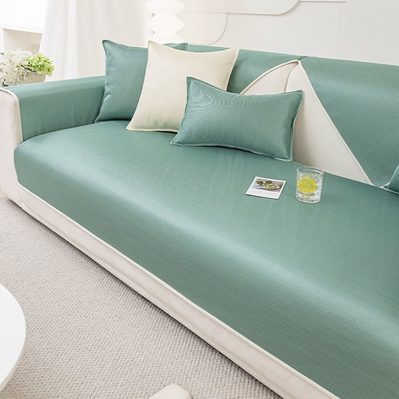 Sofa Pad For Summer,Solid Color Couch Covers Anti-slip,Cooling Sofa Covers For Living Room-Green-pillow cover18x18in