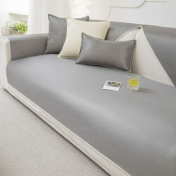 Sofa Pad For Summer,Solid Color Couch Covers Anti-slip,Cooling Sofa Covers For Living Room-Light Gray-90x180cm(35x71in)