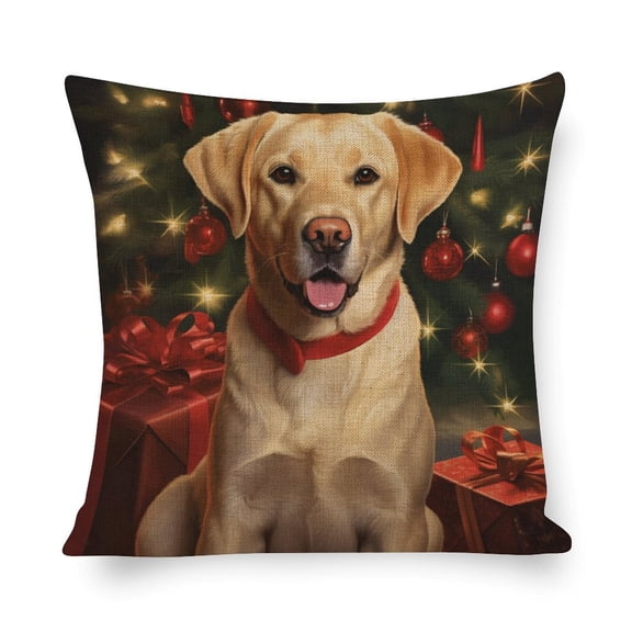 Sofa Pillow Covers Yellow Lab Christmas Labrador Pillowcases 16"x16" Cute Funny Various Pet Dogs Human Friends Decorations Pillow Covers Pillow Case Farmhouse Rustic Cushion Case for Sofa Couch
