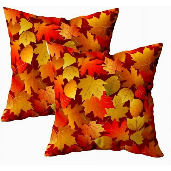 Sofa Pillow, Zippered Pillowcases 20X20Inch 2 Pack Throw Pillow Covers Watercolor White Pumpkin red Poppy Fall Leaf Wood for Home Sofa