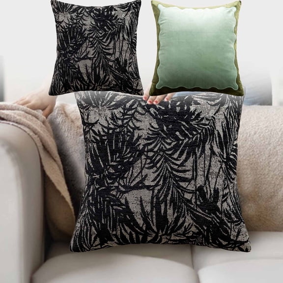 Sofa Pillows Black Chenille Sofa Pillow 45x45x10cm Decorative Cushion for Living Room Bed and Window Seat(1Pcs) NCHKUN