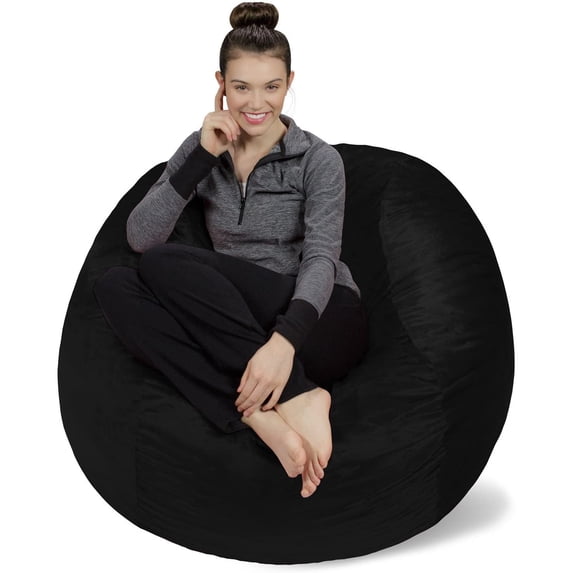 Sofa Sack Bean Bag Chair, Memory Foam Lounger with Microsuede Cover, Kids, Adults, 4 ft, Black