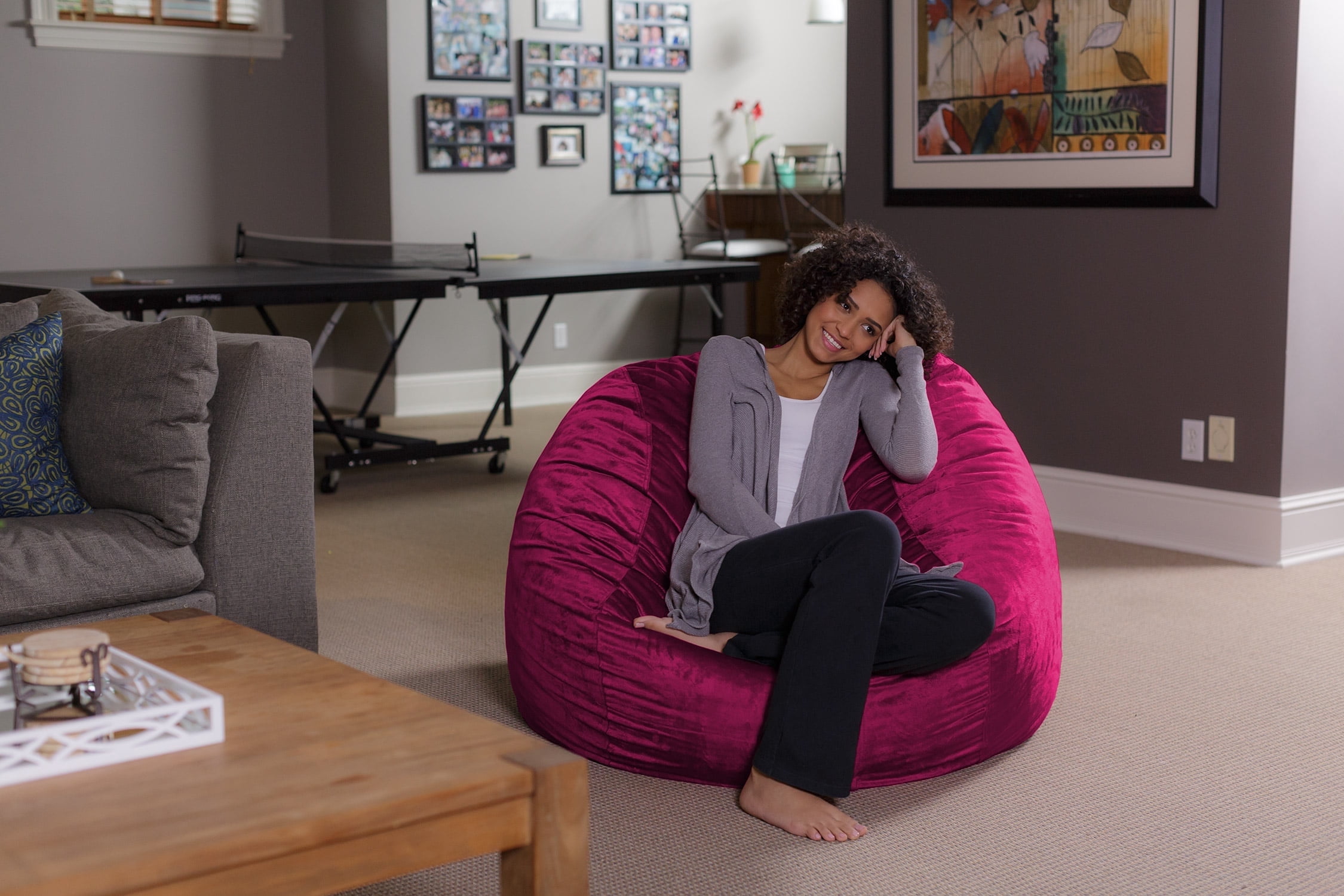 Sofa Sack Bean Bag Chair, Memory Foam Lounger with Microsuede Cover, Kids, Adults, 4 ft, Magenta