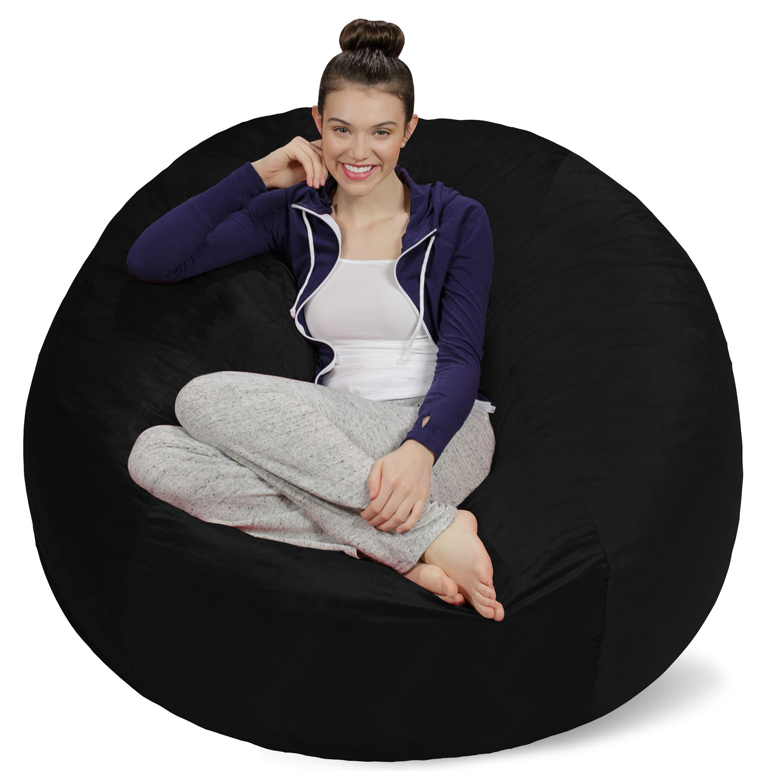 Sofa Sack Bean Bag Chair, Memory Foam Lounger with Microsuede Cover, Kids, Adults, 5 ft, Black - image 1 of 6