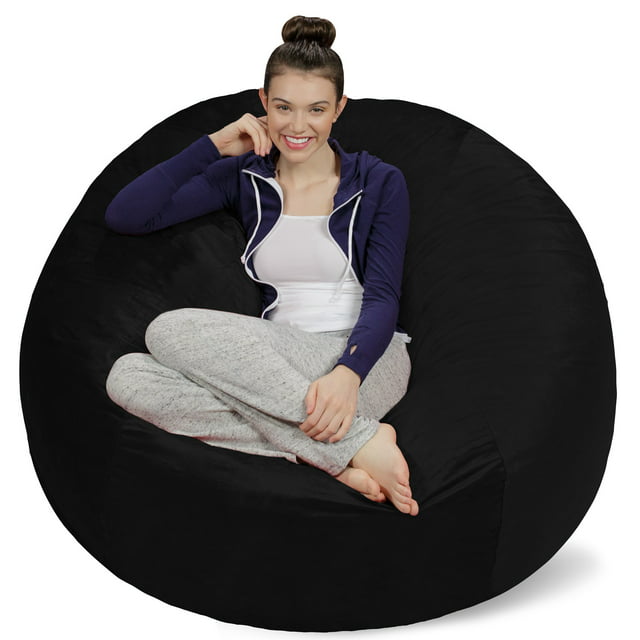 Sofa Sack Bean Bag Chair, Memory Foam Lounger with Microsuede Cover, Kids, Adults, 5 ft, Black