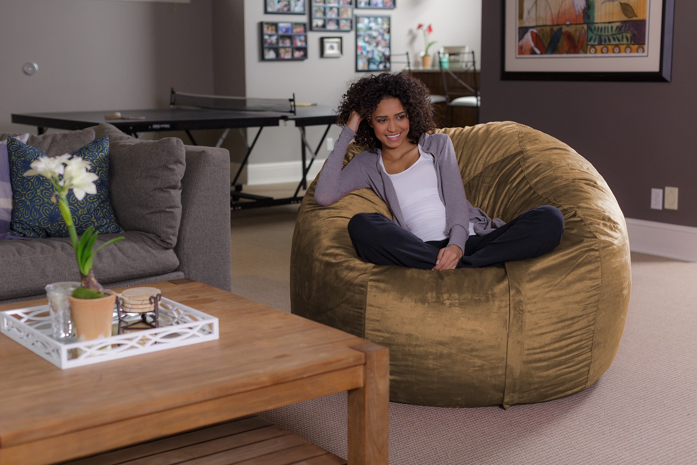 Sofa Sack Bean Bag Chair, Memory Foam Lounger with Microsuede Cover, Kids, Adults, 5 ft, Cocoa