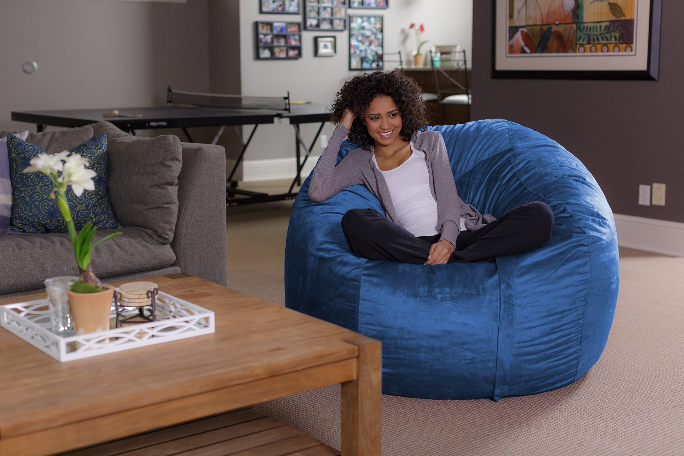 Bean Bag Chair Giant Bean Bag Chairs for Adults 6ft Bean Bag Cover Comfy Large Bean Bag Bed (No Filler, Cover Only) Fluffy Lazy Sofa (Dark Blue)
