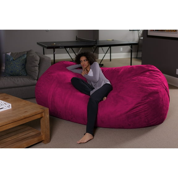 Sofa Sack Bean Bag Chair, Memory Foam Lounger with Microsuede Cover, Kids, Adults, 7.5 ft, Magenta