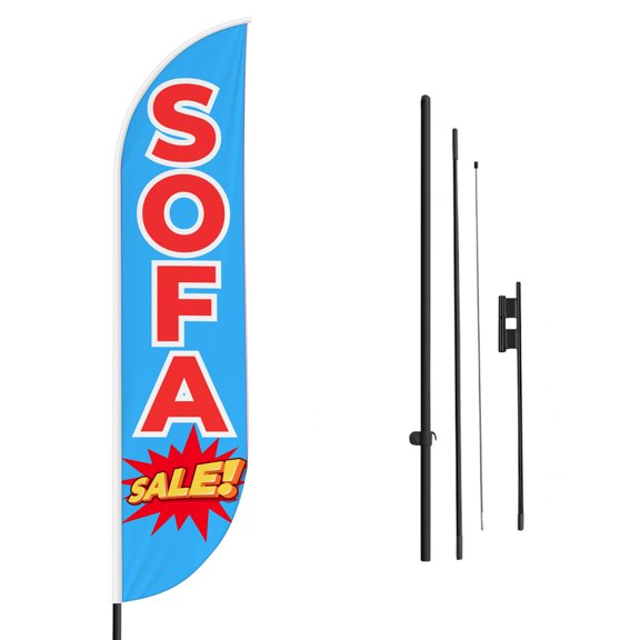 Sofa Sele Sign feather flag Pole kit for Outdoor by Mavis | 15 FEET Tall Polyester Banner Flag Pole Mount with Cover for Easy Hang | HD Print Swooper Flags to Advertise Furniture Business