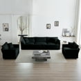 thumbnail image 1 of Sofa Set of 3, 1+1+3 Seats Living Room Sofa Set, Accent Chair, Loveseat, and Three-Seat Sofa Modern Style Round Arms 3 Piece Sofa Set, Black Chenille, 1 of 9