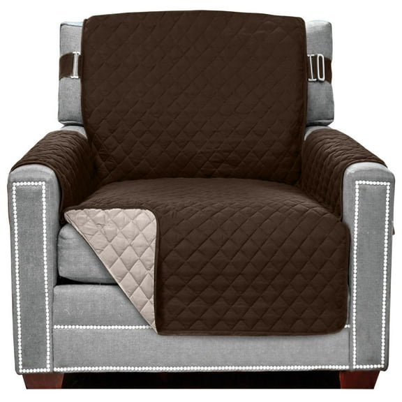 Sofa Shield Chair Slip Cover with Strap, Large Cushion Protector for 23" Seat, Brown Light Taupe