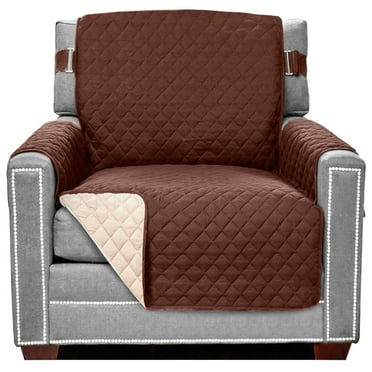 Sofa Shield Chair Slip Cover with Strap, Large Cushion Protector for 23" Seat, Chocolate Beige