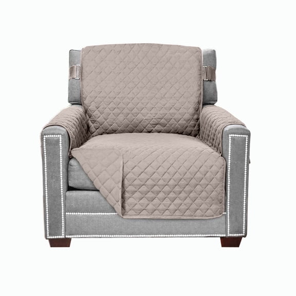 Sofa Shield Chair Slip Cover with Strap, Large Cushion Protector for 23" Seat, Light Taupe