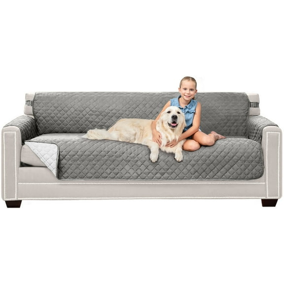 Sofa Shield Couch Slip Cover with Strap, Cushion Protector for 78" Seat, Light Gray White