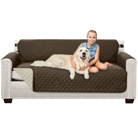 Sofa Shield Couch Slip Cover with Strap, Large Cushion Protector for 70" Seat, Chocolate Beige