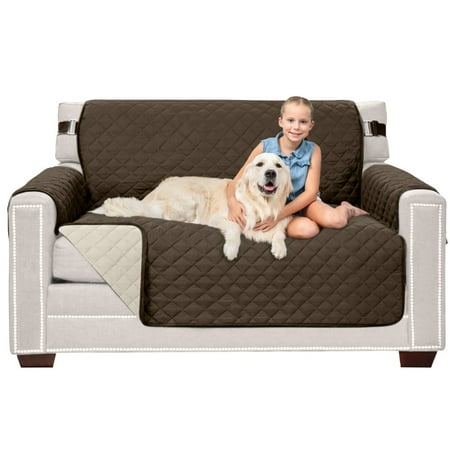 Sofa Shield Loveseat Slip Cover with Strap, Cushion Protector for 54" Seat, Chocolate Beige