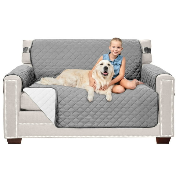 Sofa Shield Loveseat Slip Cover with Strap, Cushion Protector for 54" Seat, Light Gray White