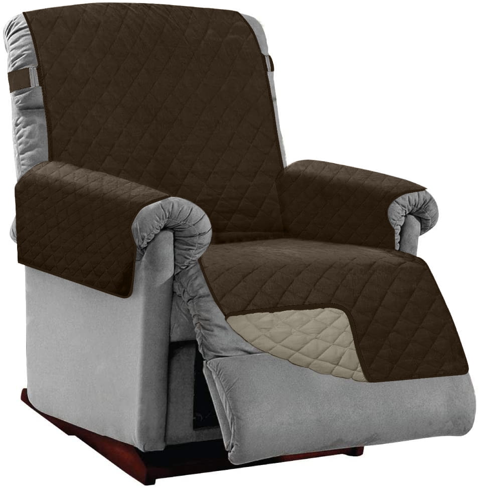 Sofa Shield Recliner Slip Cover with Strap, Cushion Protector for 28" Seat, Chocolate Beige