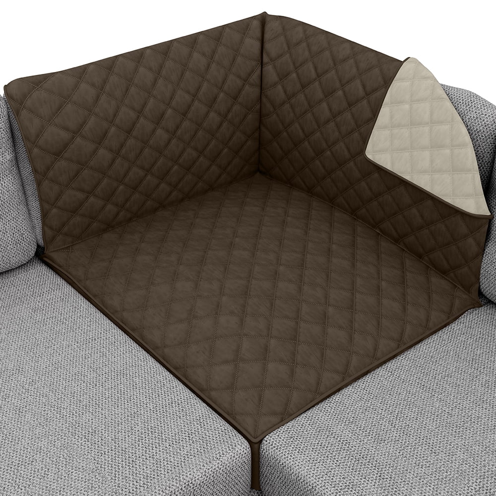 Chocolate Beige Quilted Microfiber Sectional Slip Cover