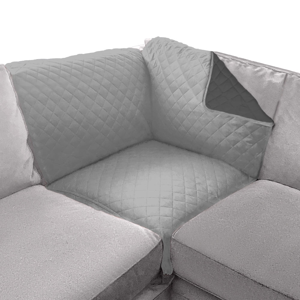 Light Gray Quilted Microfiber Sectional Sofa Slip Cover