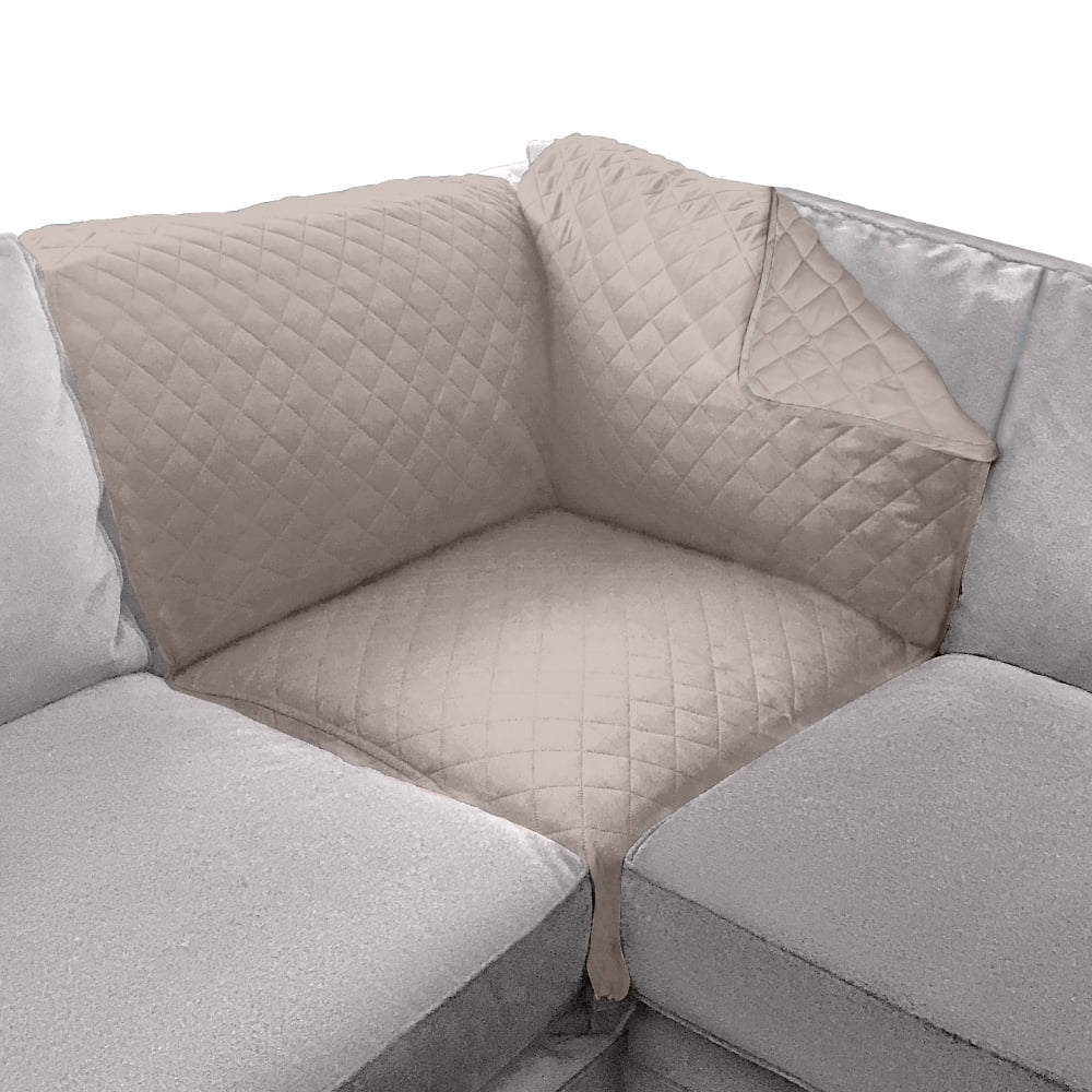 Light Taupe Quilted Microfiber Sectional Sofa Slip Cover