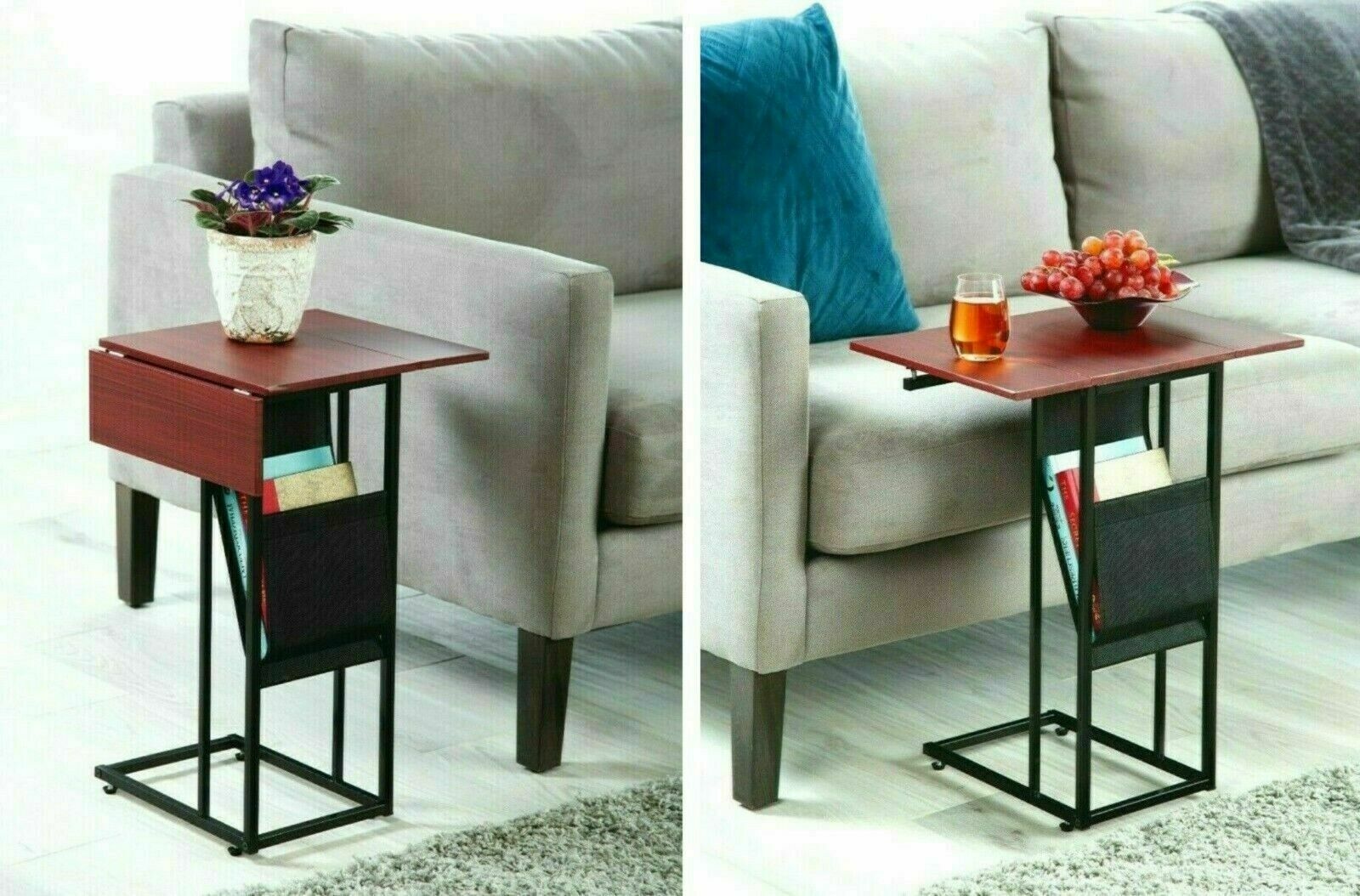 Sofa Side End Table Living Room, Couch Table with Side Pocket, C Shaped Table - Trays-Expandable, for Coffee Snack Laptop - image 1 of 3