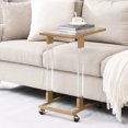 Sofa Side Table C Shaped End Table with Wheels Black Rolling Bedside