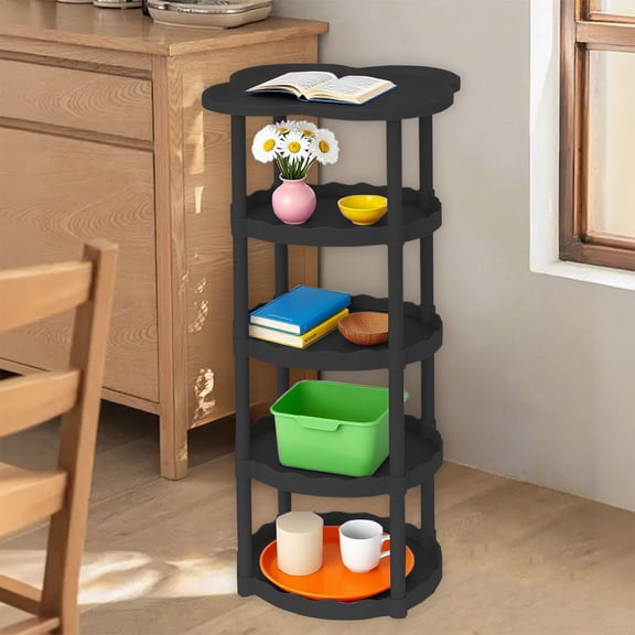 Sofa Side Table | Four-Leaf Cloud Shelf | Cream Style Living Room Small Coffee Table | Floor-to-Ceiling Movable Plastic Stand | Space-Saving Storage | Modern Nightstand | 39"x14" | Black White