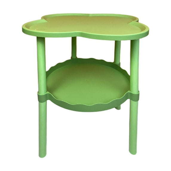 Sofa Side Table, Living Room Snack Table, Movable Small Coffee Table with Double Layer Storage, Plastic Curved Desktop and Wheels for Easy Space Optimization