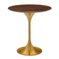 thumbnail image 1 of Sofa Side Table, Round, Gold Walnut, Wood, Metal Steel, Modern Contemporary Mid-Century, Living Lounge Cafe Room Hotel Lobby Hospitality, 1 of 6