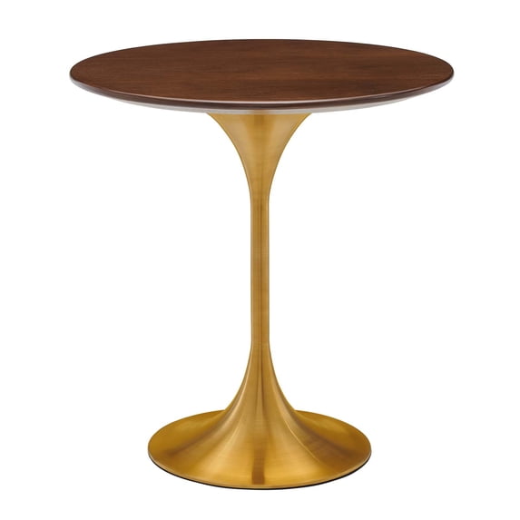 Sofa Side Table, Round, Gold Walnut, Wood, Metal Steel, Modern Contemporary Mid-Century, Living Lounge Cafe Room Hotel Lobby Hospitality