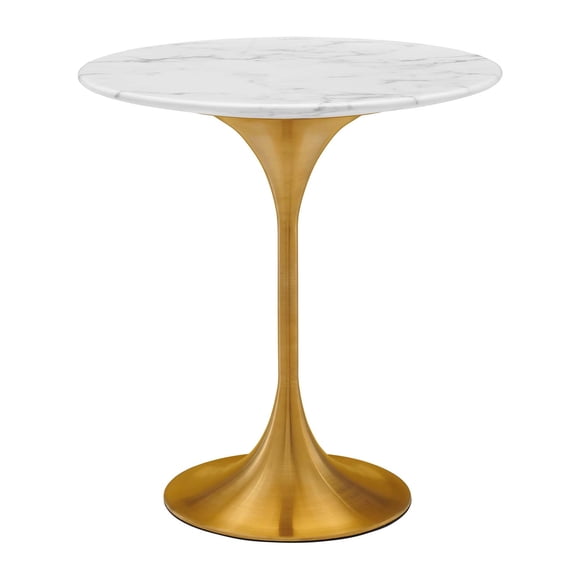 Sofa Side Table, Round, White Gold, Artificial Marble, Metal Steel, Modern Contemporary Mid-Century, Living Lounge Cafe Room Hotel Lobby Hospitality
