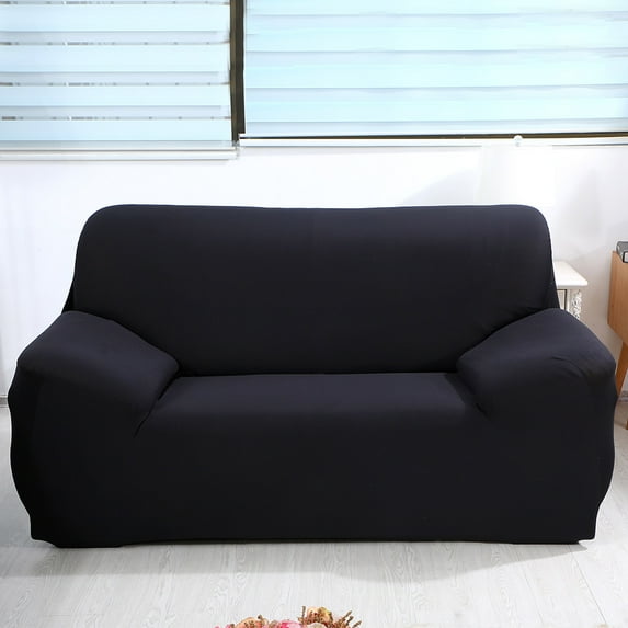 Sofa Slipcover Universal Stretch Loveseat Couch Cover, 1-Piece Soft Sofa Slipcover with Anti-Slip Foams, Washable Furniture Protector for Kids, Dogs, Cats (Black, 2 Seater)