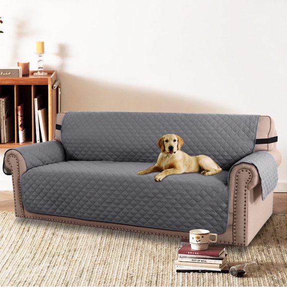 PrimeBeau Durable Sofa Slipcover for Dogs, Pets, Kids with Elastic Strap, Grey/Beige, 75" x 110"