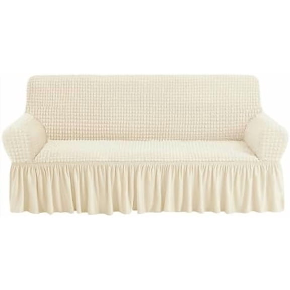Sofa Slipcovers Beige Couch Covers Washable Stretch Fitted Sofa Cover for 3 Cushion Couch Universal 3 Seat slipcover Durable Furniture Protector with Skirt Country Style