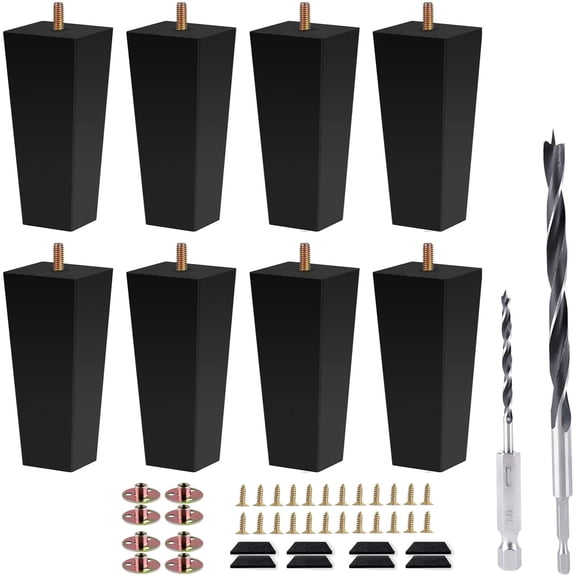 Sofa Square Bed Feet 5 Inch Wood Replacement Leg Forniture Set Of 8 Black (5" 8set)