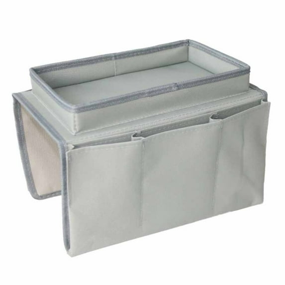 Sofa Storage Bag Gray, Sofa Armrest Organizer with Cup Holder Tray Chair Arm Tv Remote Holder for Recliner Couch Armchair Caddy Bedside Storage Pockets Bag for Cellphone Tablet Book Magazines Drinks